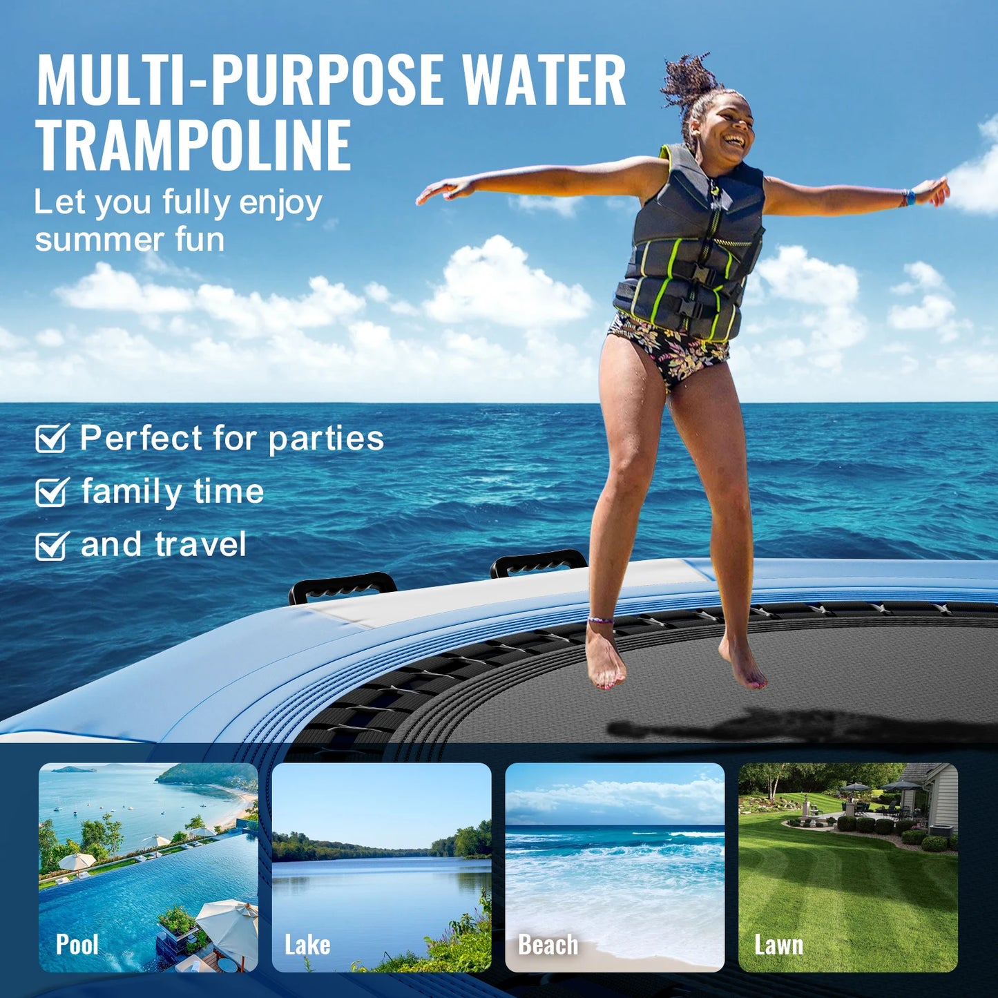 Turn every sunny day into a splashy adventure with this inflatable water bouncer that lets you transform pools, lakes, and beaches into a floating playground.