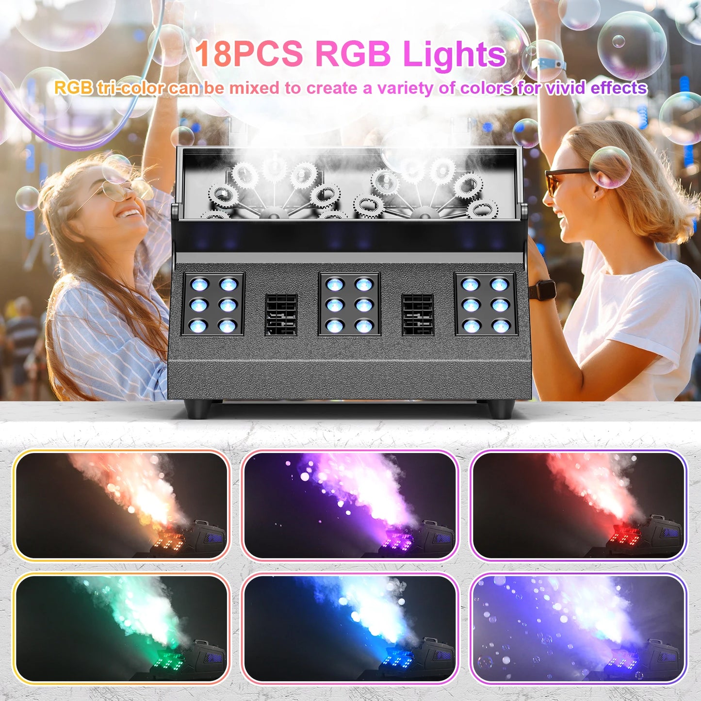 U'King 1500W Smoke Bubble Machine 8 RGB 3in1 LED Fog DMX Stage Light