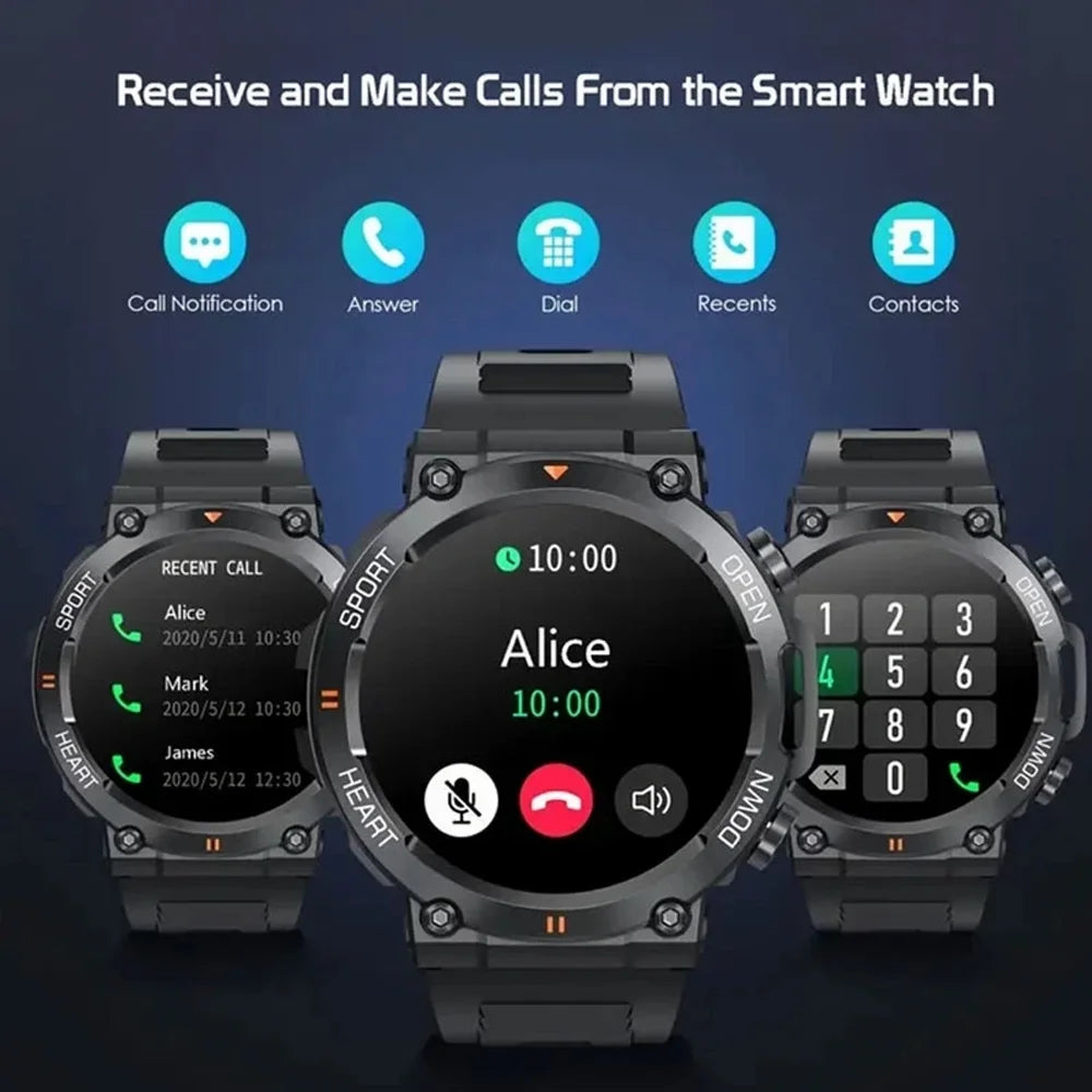 SENBONO Rugged Military Smart Watch for Men Bluetooth Call Waterproof