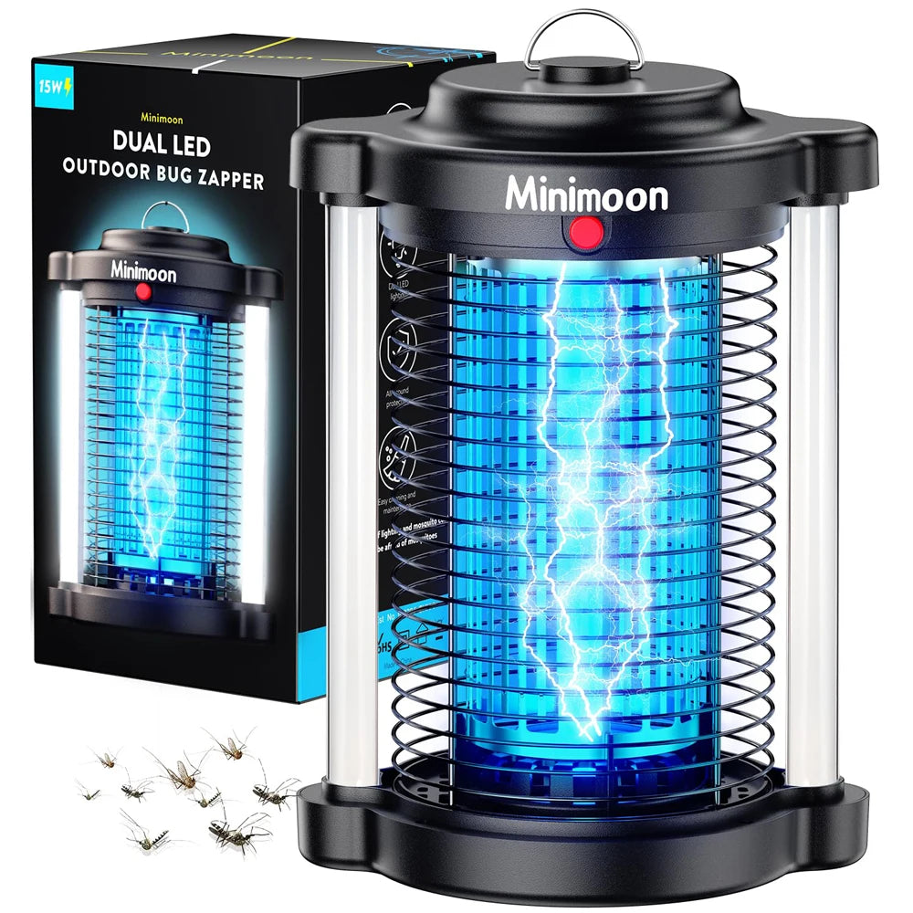 Minimoon Outdoor Bug Zapper Dual LED Mosquito Trap 4200V IPX4 15W
