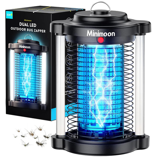 Minimoon Outdoor Bug Zapper Dual LED Mosquito Trap 4200V IPX4 15W