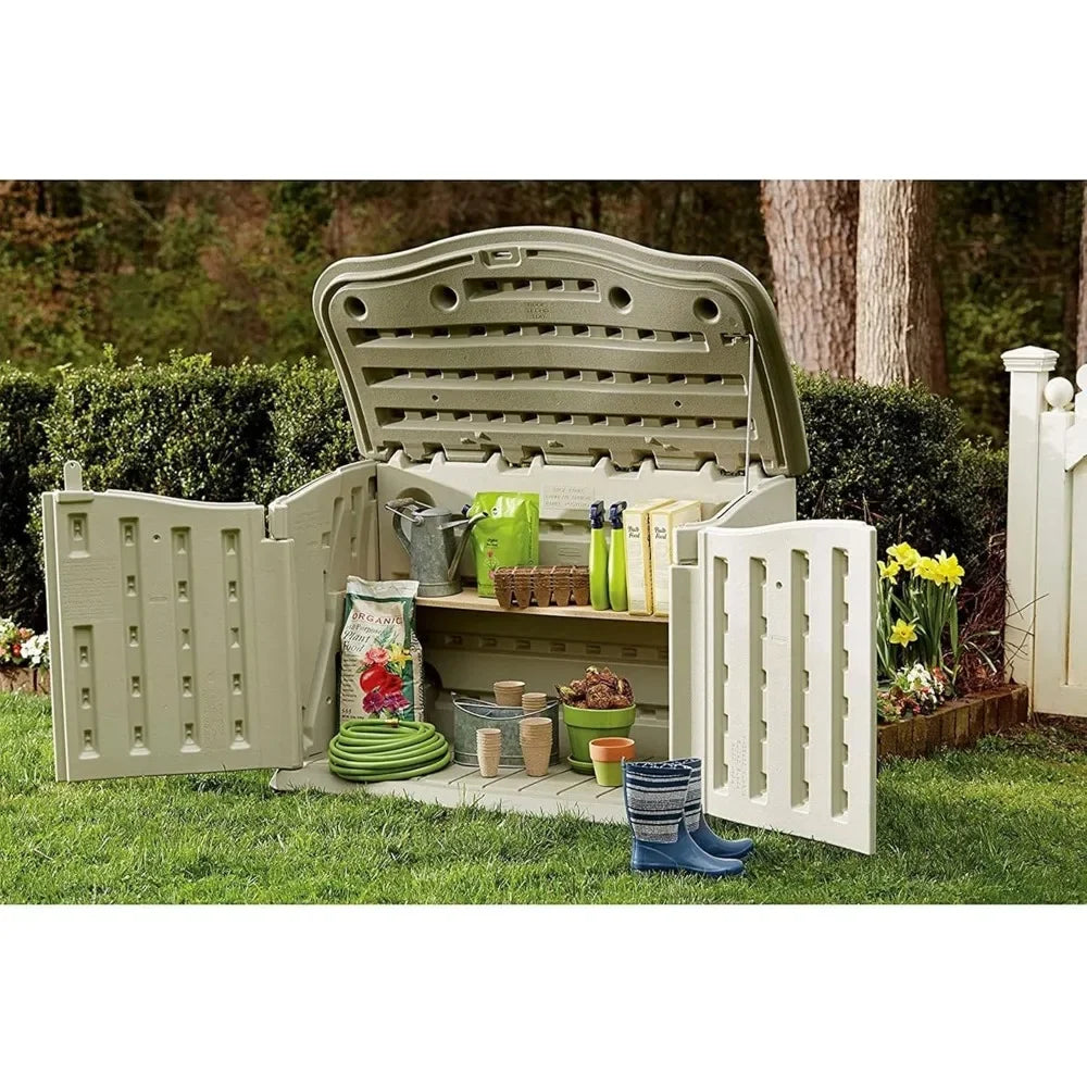 Customizable Small Horizontal Resin Outdoor Storage Shed With Floor Beige Brown