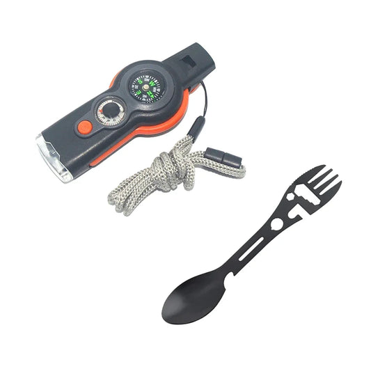 Seven In One Whistle Compass Tool For Camping With Knife And Bottle Opener