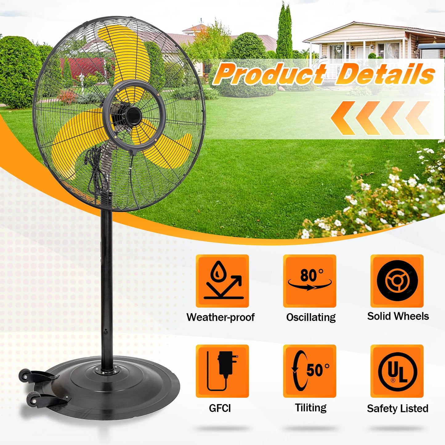 HICFM 9200 CFM 30 Inch Outdoor Misting Fan High Velocity 3 Speed