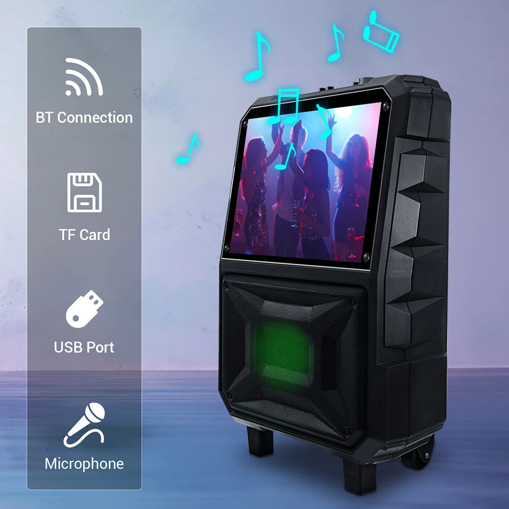 CURUK Bluetooth Party Speaker Karaoke Machine With 15 Inch LED Touchscreen HDMI