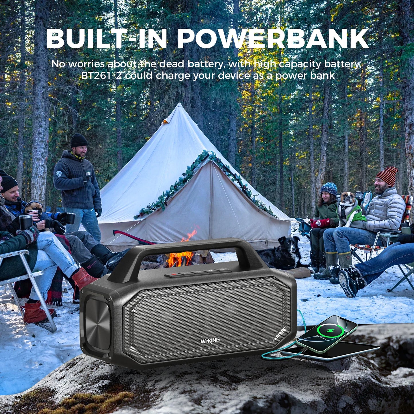 Turn up the volume and take crowd pleasing sound anywhere with the W-King 80W portable Bluetooth speaker for your outdoor adventures, parties, and everyday listening.