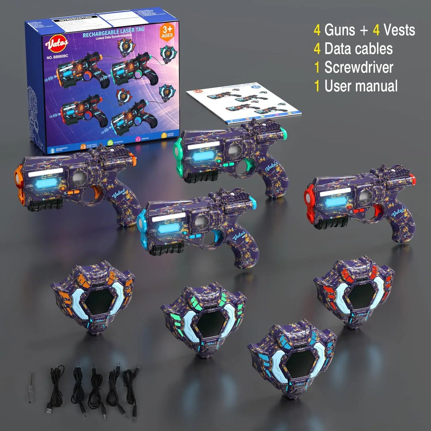 VATOS Rechargeable Laser Tag Gun Set With 4 Vests For Adults