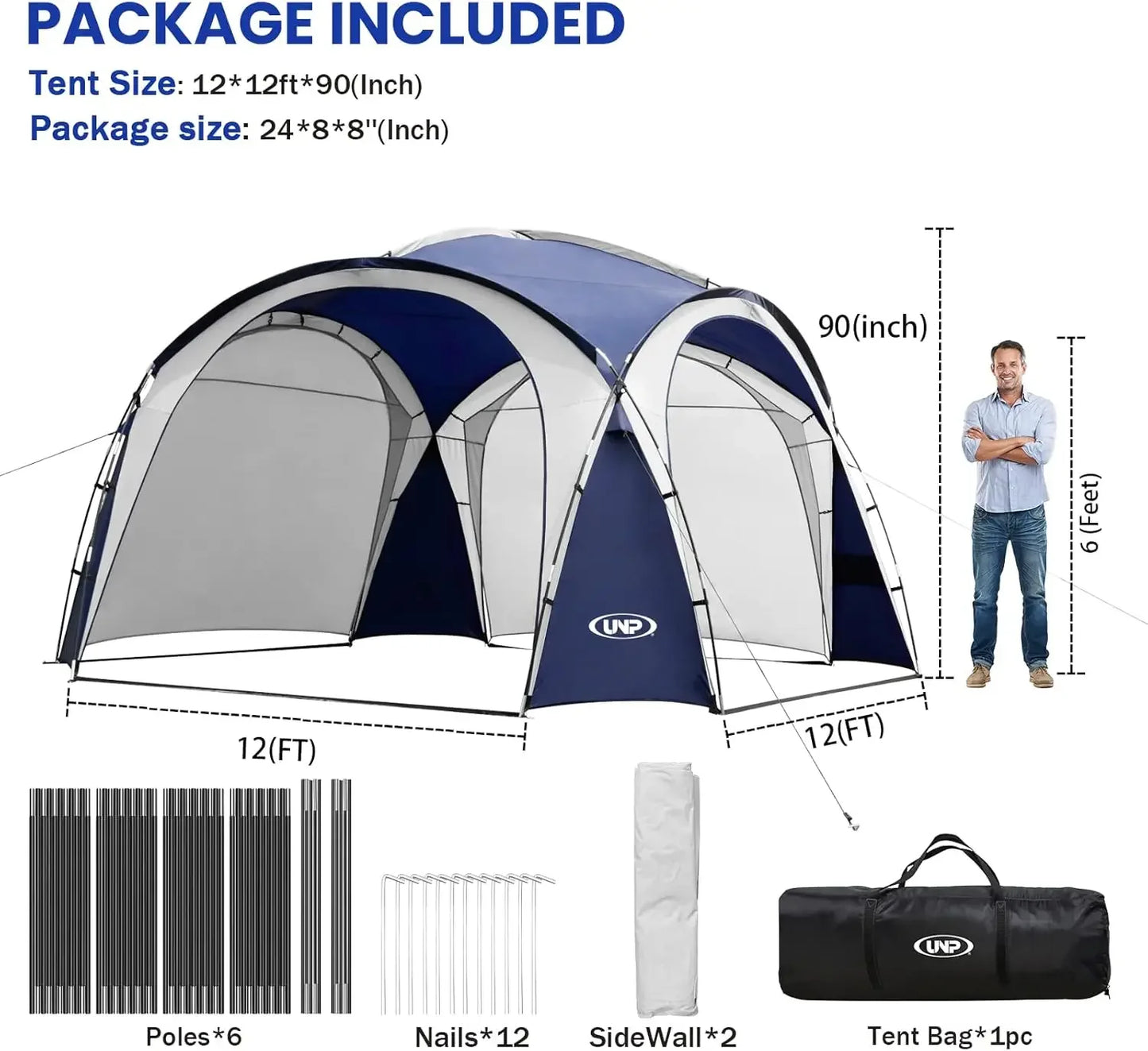 UNP Easy Beach Tent Pop Up Canopy UPF50 Sun Shelter With Side Wall Ground Pegs
