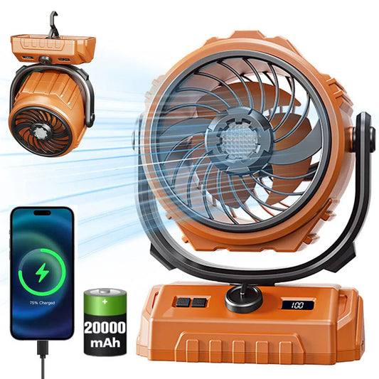 CURUK 20000mAh Camping Fan Portable Wireless Tent Circulator With LED Light