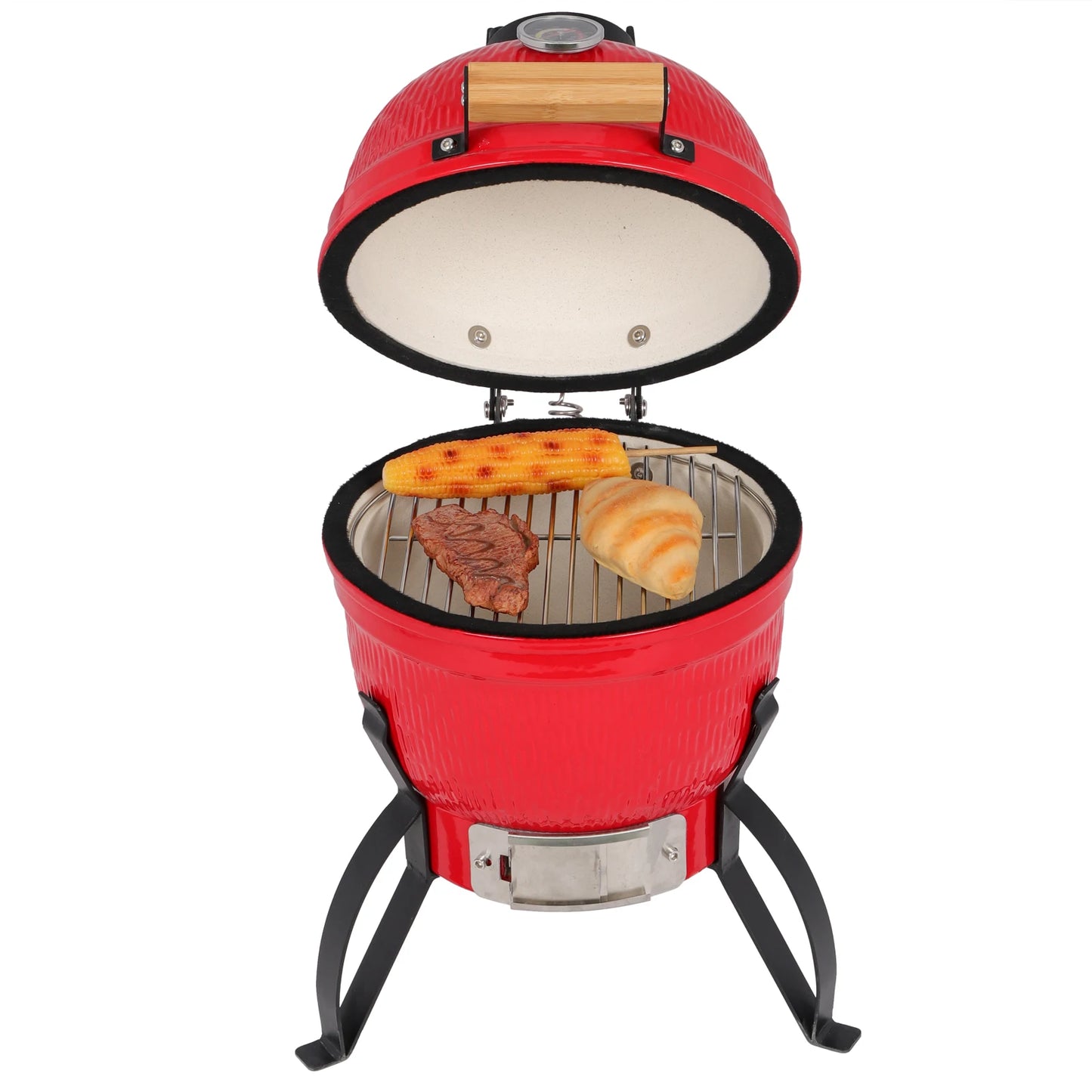 Elenxs Kamado Ceramic Round Charcoal Grill 13 Inch Orange Outdoor Bbq