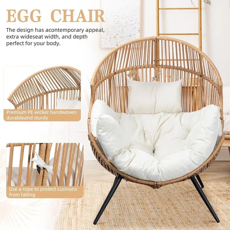 Transform your outdoor space with this plush PE rattan egg chair that blends style and comfort.