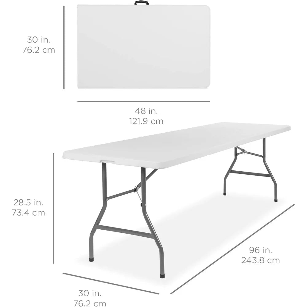 8Ft Plastic Folding Table Indoor Outdoor Heavy Duty Portable With Handle