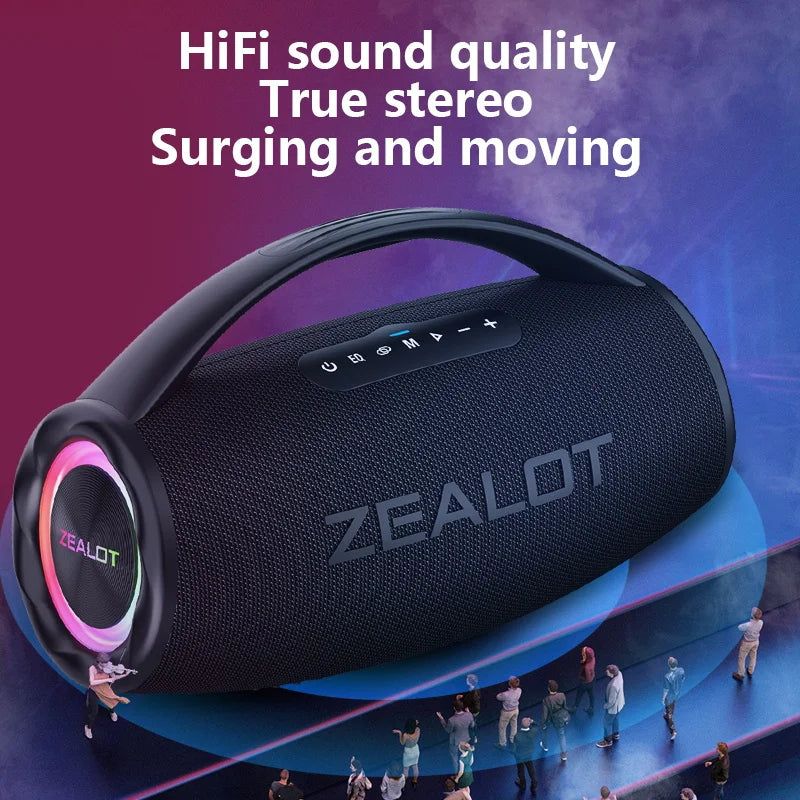 Experience bold, outdoor-ready sound with the ZEALOT S97 80W wireless speaker, engineered for durability, deep bass, and crystal-clear highs wherever your adventures take you, with flexible mounting options for effortless placement around campsites,