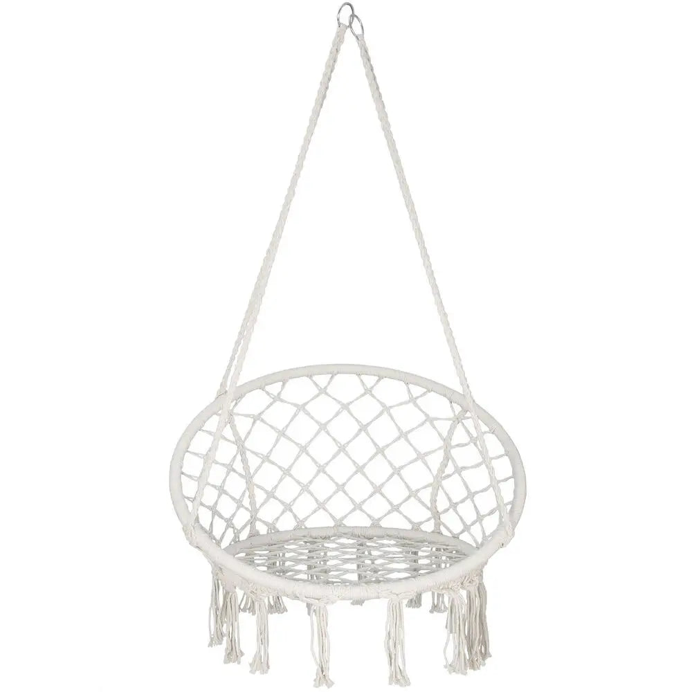 Beige Hammock Chair With Cotton Rope Macrame Swing Garden Decor 2 Pack