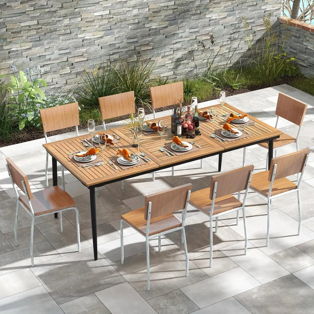 Outdoor Dining Table For 8 With 79 Inch Acacia Wood Top And Metal Frame