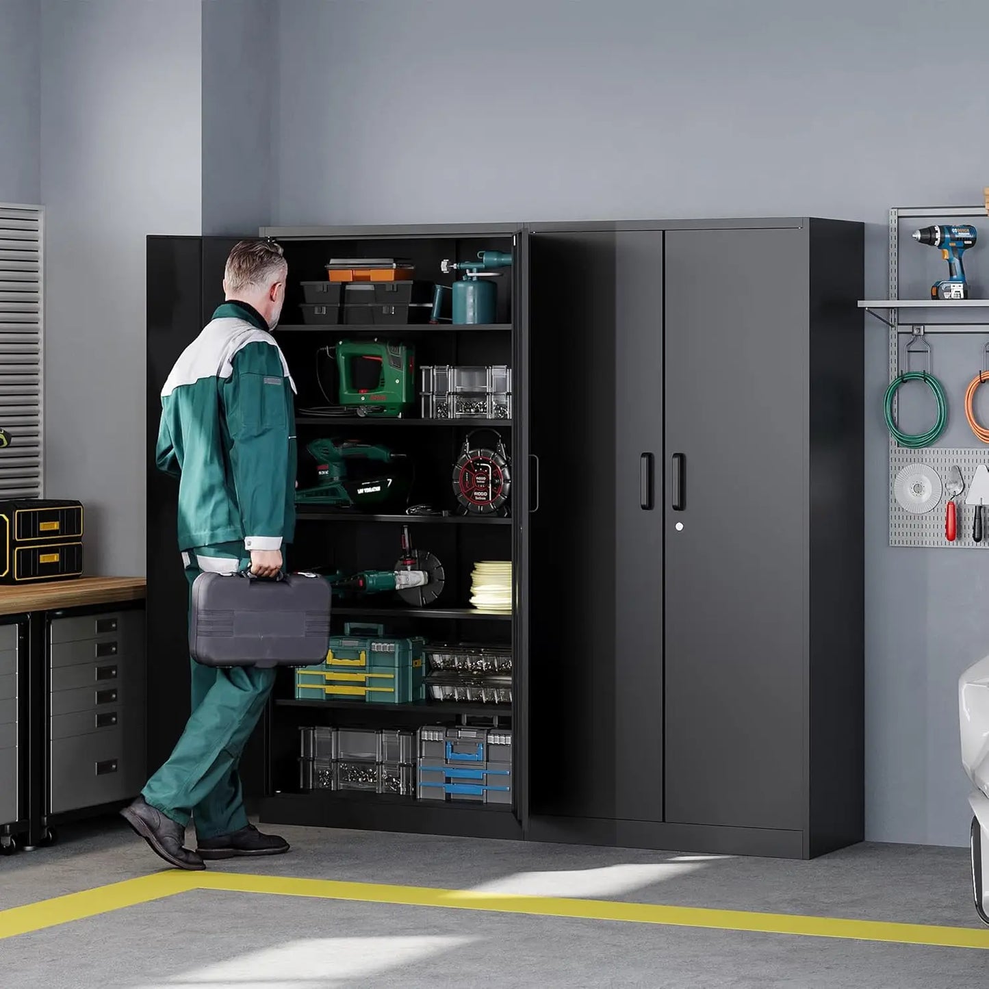 Metal Garage Storage Cabinet With Locking Doors Adjustable Shelves