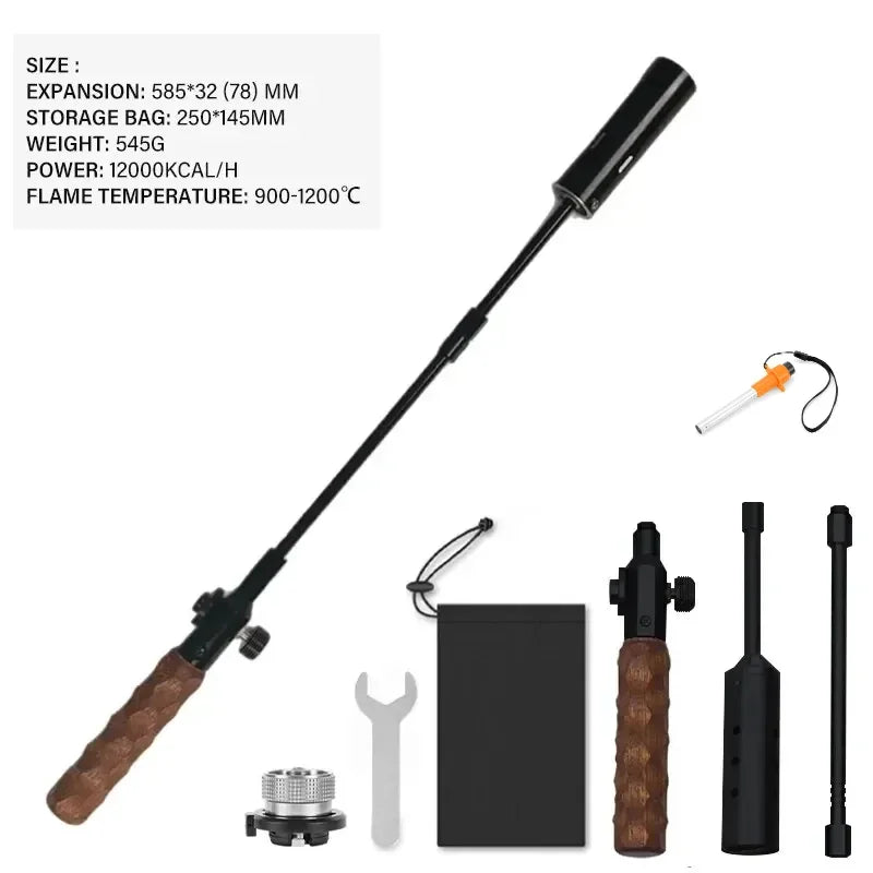 Wood Handle Removable Three Stage Gas Burner Gun for Outdoor Camping BBQ