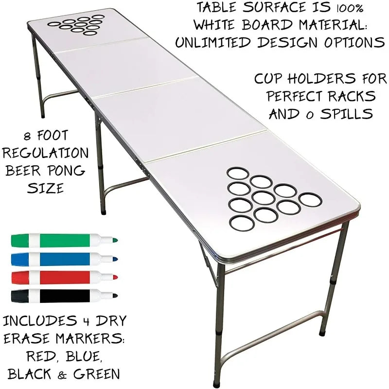 8 Foot Portable Beer Pong Table Black Tailgate Football Custom Dry Erase
