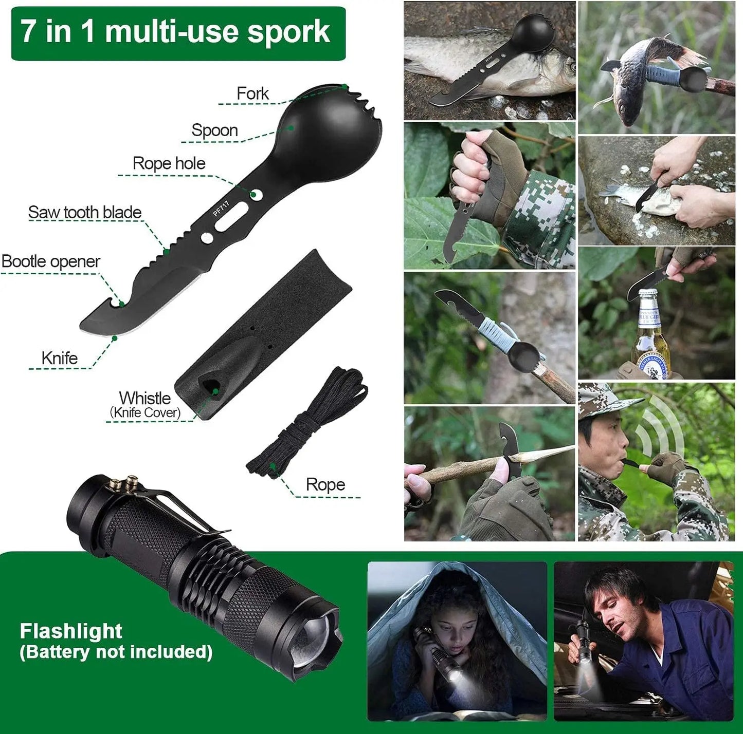 Gemagic brings you a 35‑in‑1 survival kit that keeps you prepared for every outdoor adventure, whether you're camping, hiking, hunting, or exploring remote terrain.