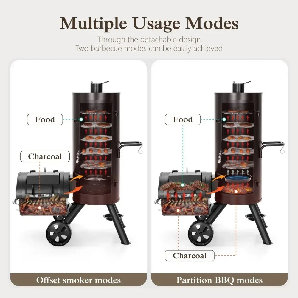 NONECN Outdoor Heavy Duty Vertical Offset Charcoal Smoker Grills Extra Large