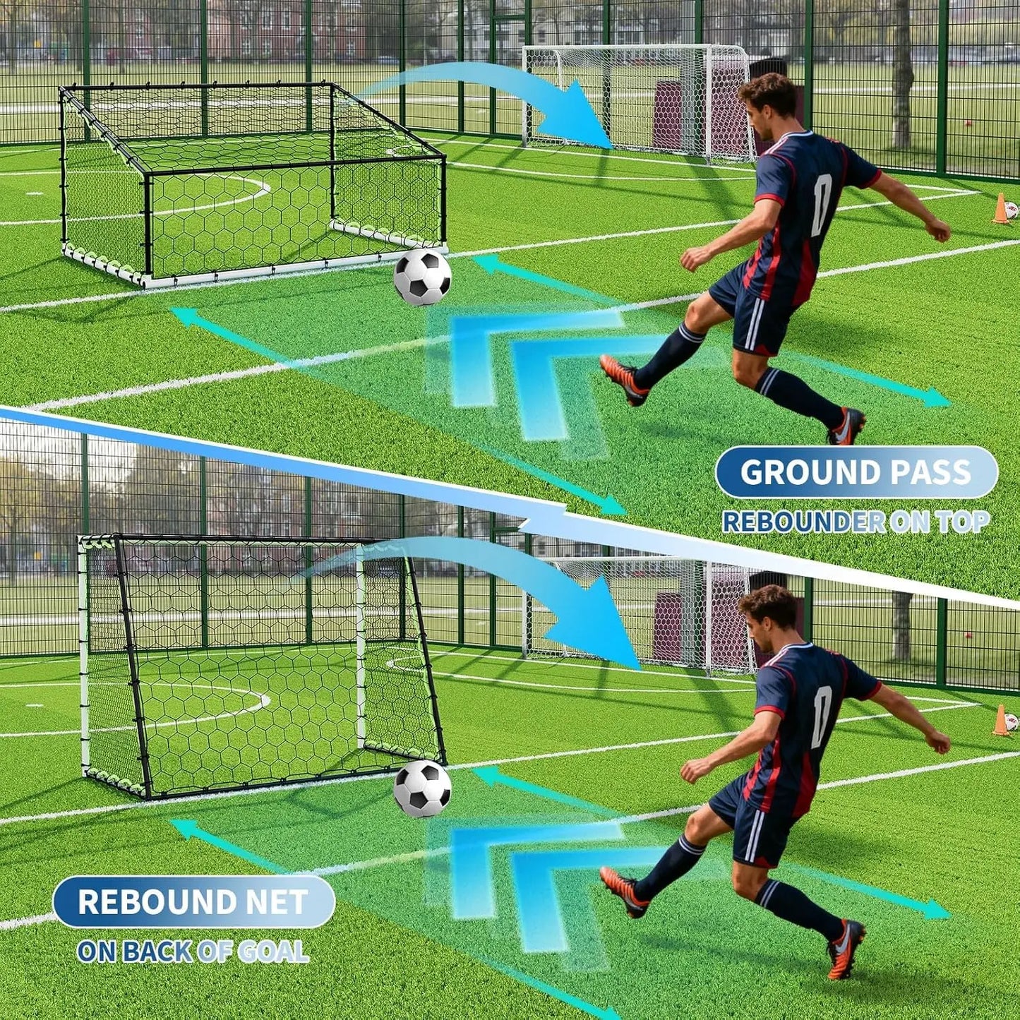 HiMISS 3 In 1 Soccer Goal Training Rebounder Net 7x5 Ft Steel Frame