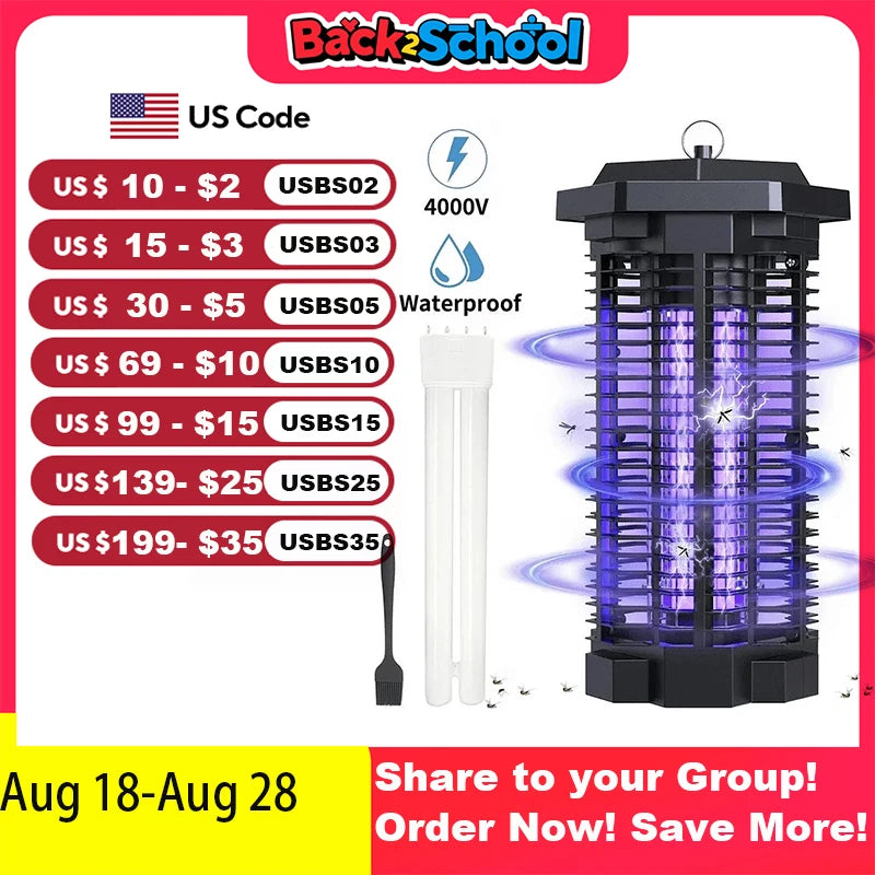 KLOUDIC 7 Inch Waterproof 4000V Mosquito Zapper For Backyard Patio 2500 Sq Ft