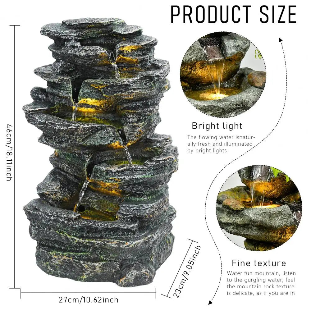 6 Tier Rock Water Fountain Outdoor Garden Waterfall Decor LED Light