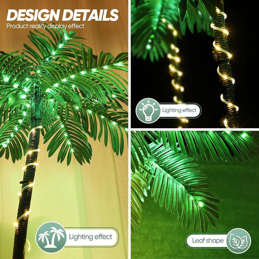 Transform your outdoor spaces with a palm tree silhouette that glows warmly from 192 LEDs powered by the sun, delivering festive charm night after night.