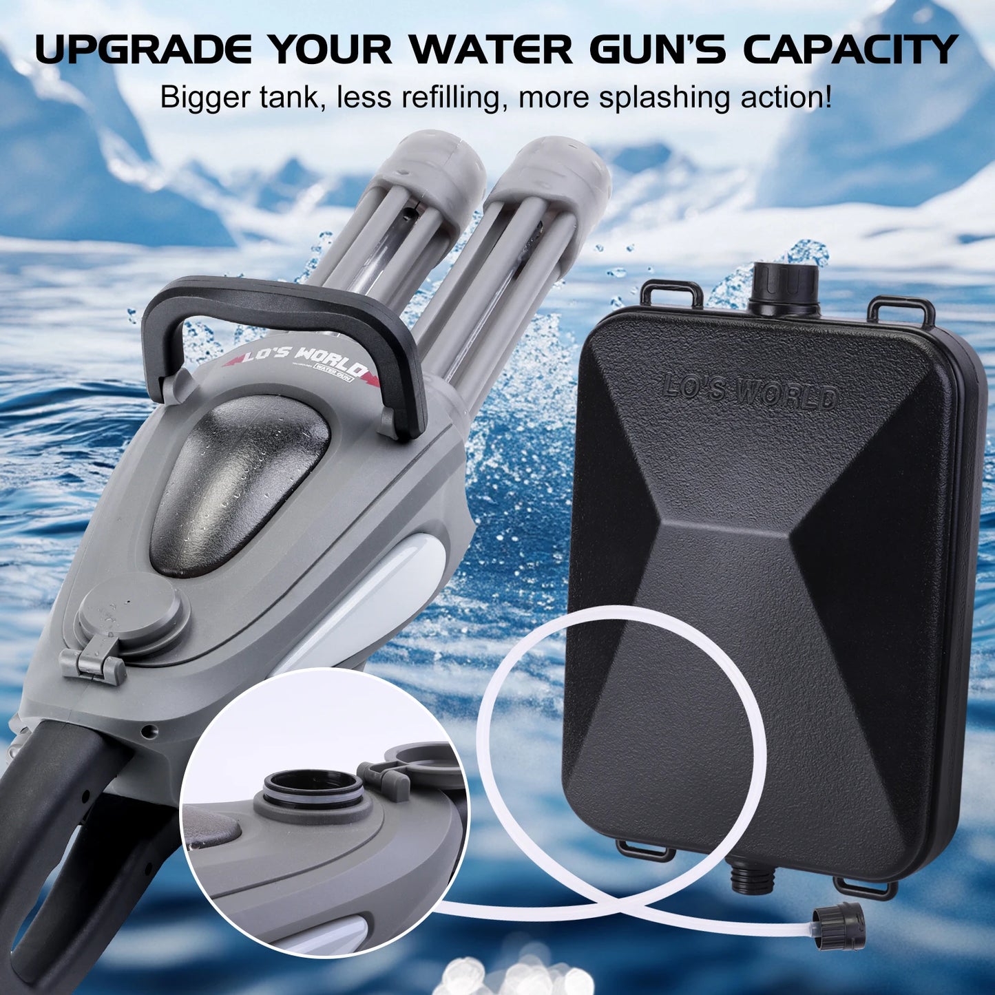 Kids Electric Water Gun Toy LED Double Barrel Water Blaster With Backpack