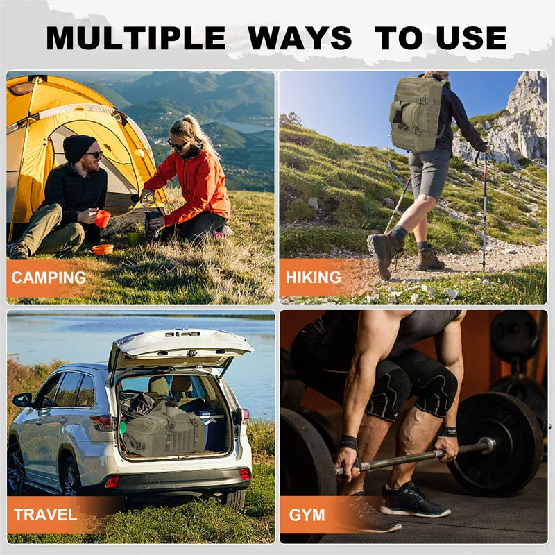 Conquer the outdoors with the LQARMY modular tactical backpack that adapts from a 30L daypack to an 80L expedition bag for versatile use on every adventure.