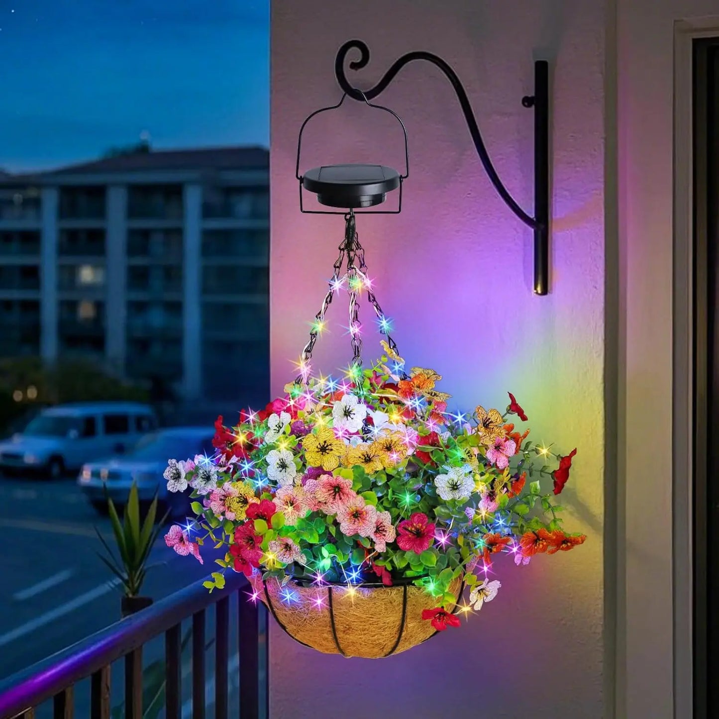 Solar Powered Hanging Flower Basket Lights Outdoor RGB With Solar Panel