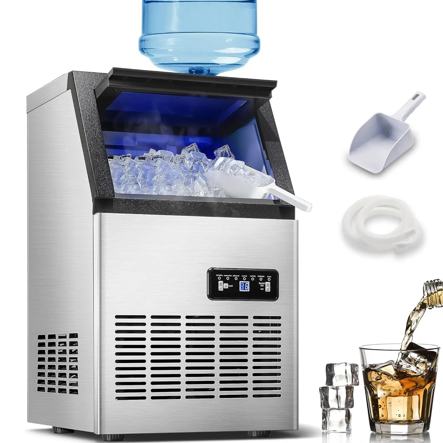 Zomagas 110 Lbs Per 24H Stainless Steel Ice Maker With Dual Water Inlets