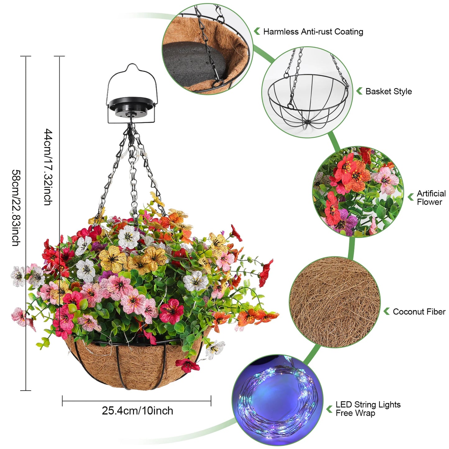 Solar Powered Hanging Flower Basket Lights Outdoor RGB With Solar Panel