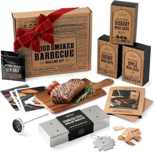 BBQ Smoker Box Kit With Wood Chips, Thermometer And Recipes For Gas Grills
