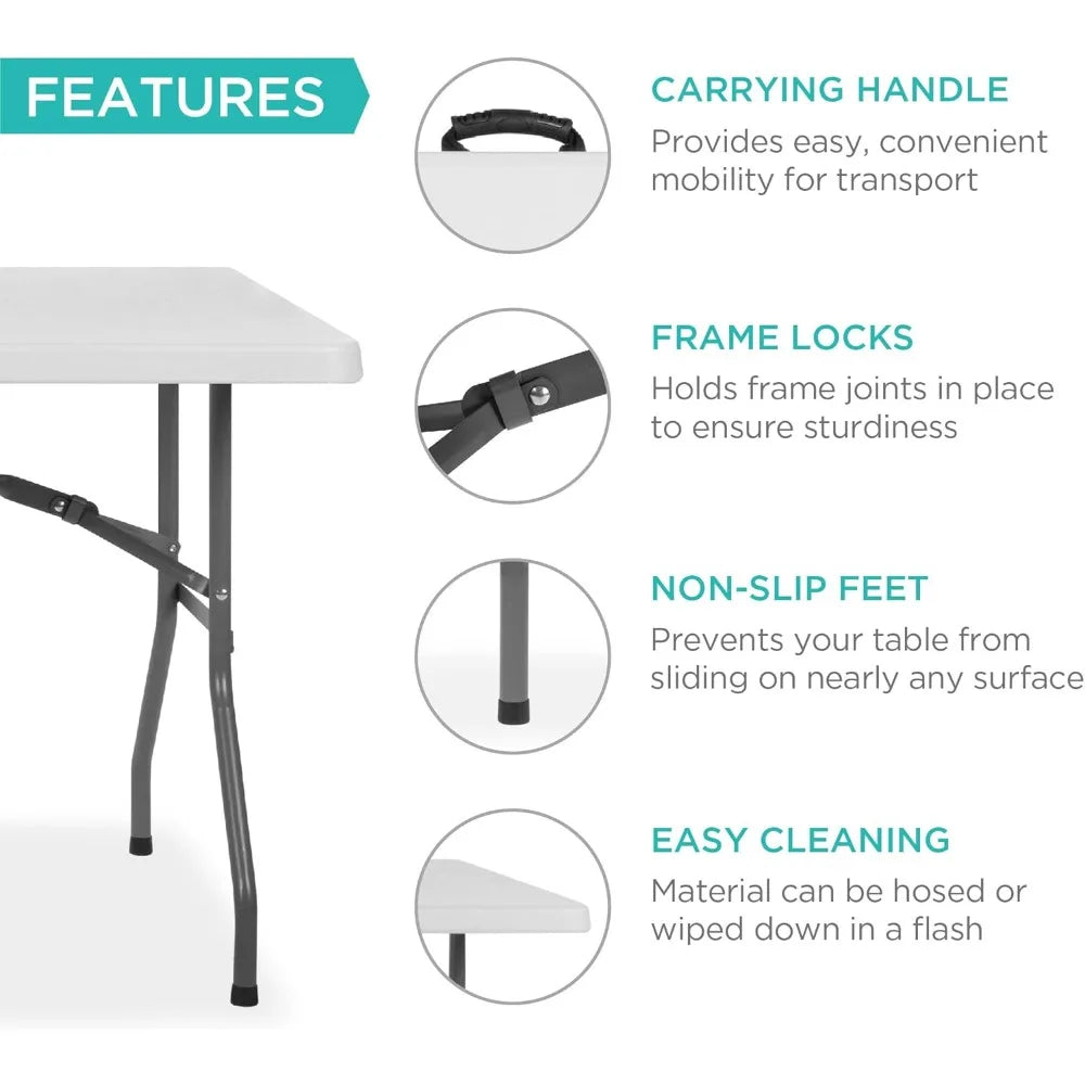 8Ft Plastic Folding Table Indoor Outdoor Heavy Duty Portable With Handle