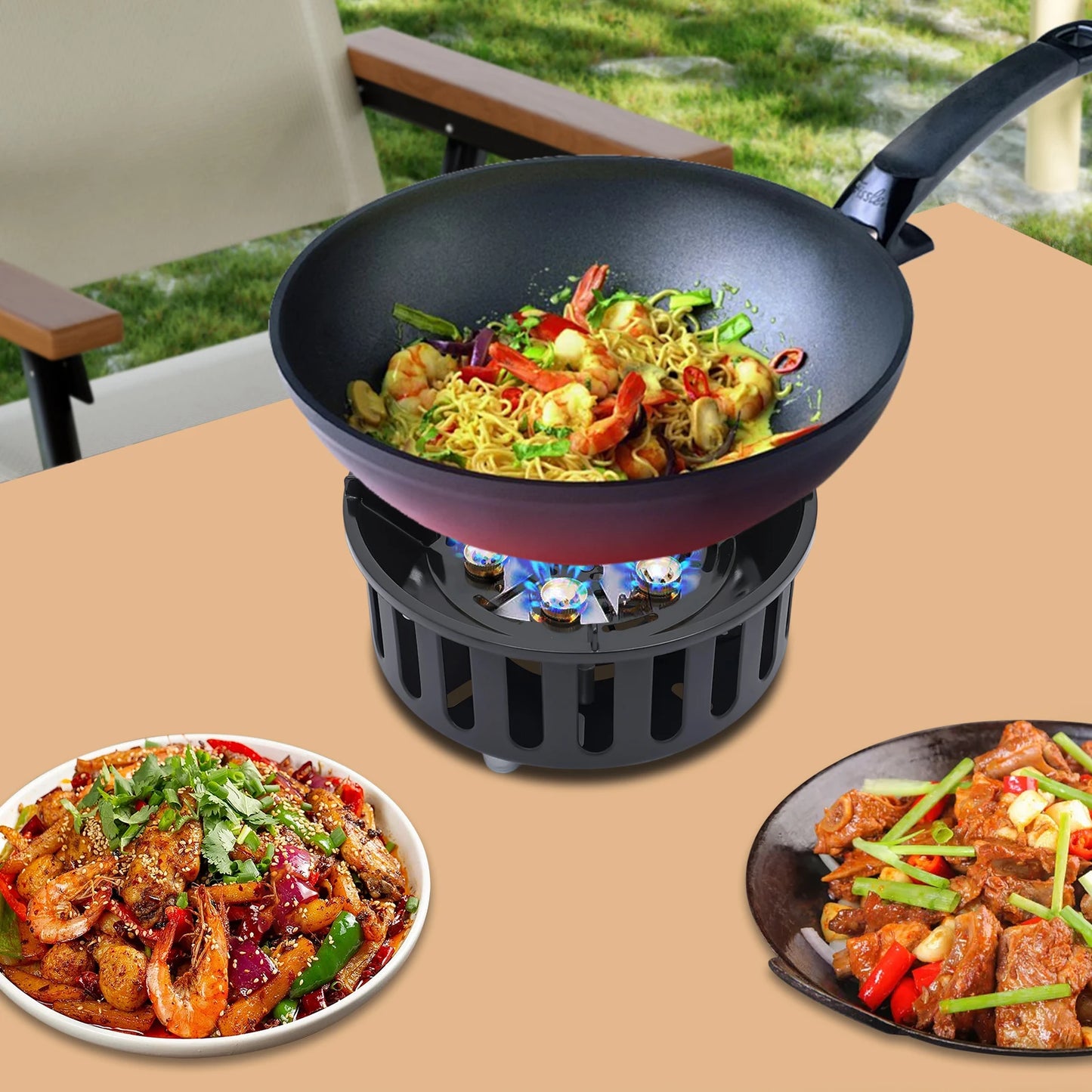Noned Camping Stove Portable Gas Burner With 3 Adapters And Storage Bag