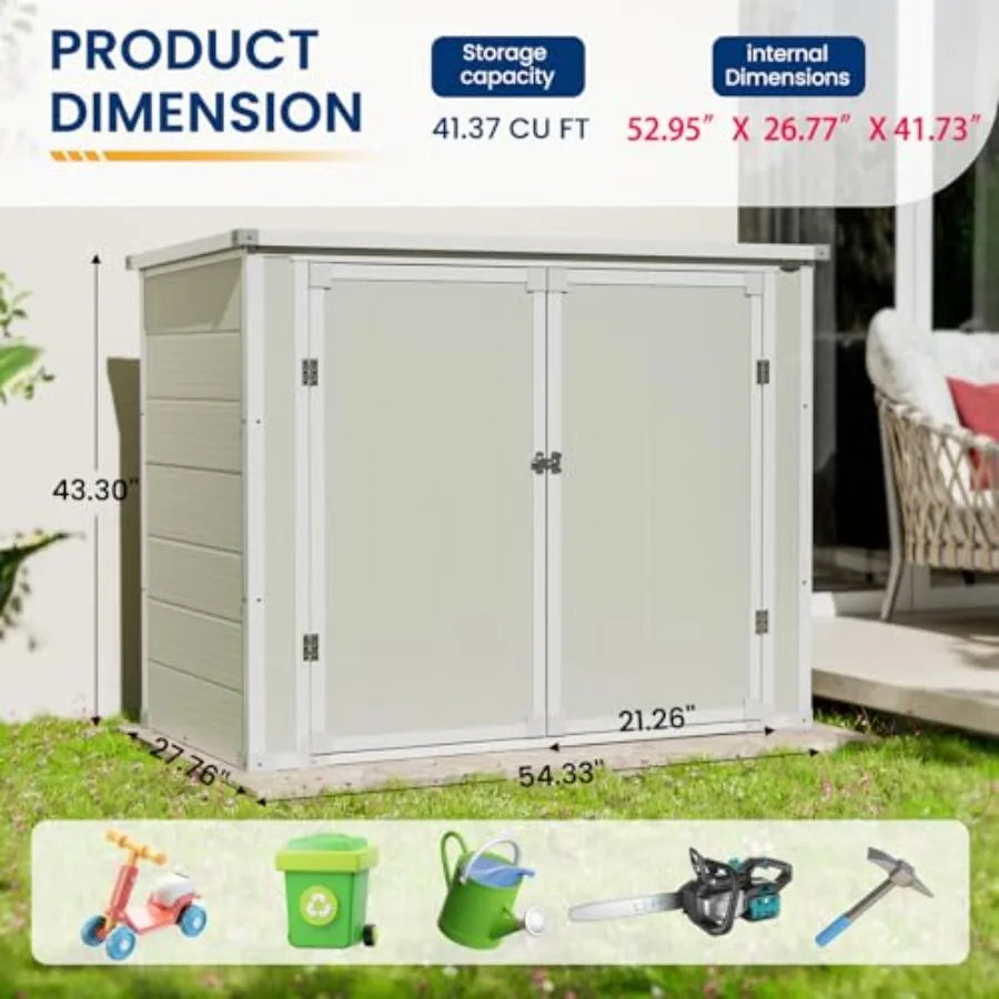 You keep your outdoor space organized and weather-ready with the XMSJ 41 Cu Ft Outdoor Storage Shed, a durable resin unit designed to protect tools and supplies year-round.