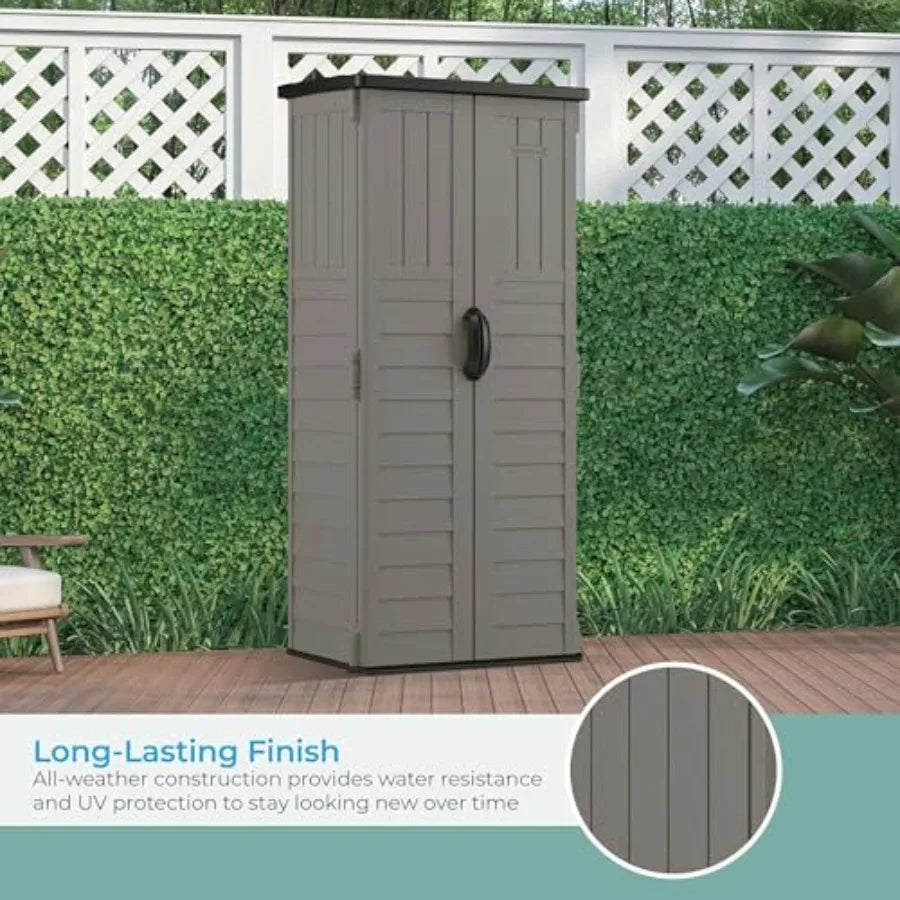Suncast 22 Cubic Feet Vertical Outdoor Storage Shed With Lockable Doors Stoney