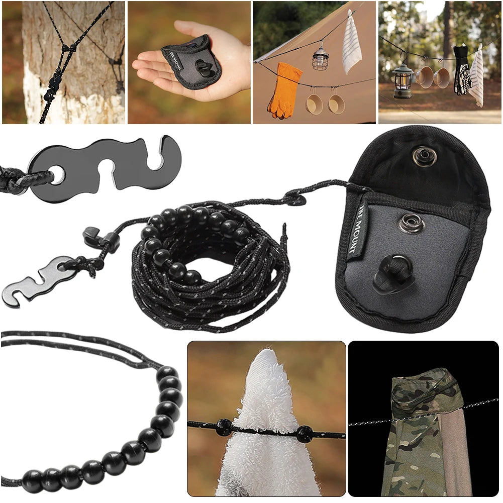 Travel light and dry faster with this compact Camping Stretch Clothesline that adapts to any hotel, cruise campsite or cabin, keeping your laundry ready on the go.
