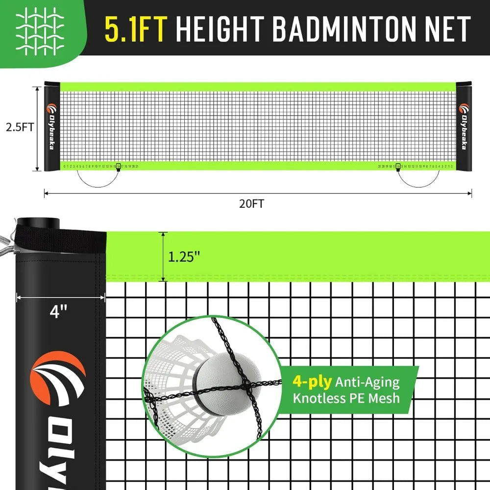 With the Olybeaka 20ft portable badminton net set, you unlock fast setup, sturdy play, and backyard-friendly fun anywhere, rain or shine, for family games, training, and weekend tournaments.