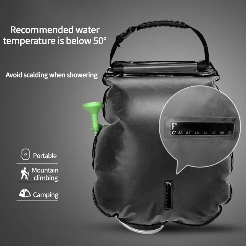 Portable Solar Camping Shower Bag With Switchable Head And Heating