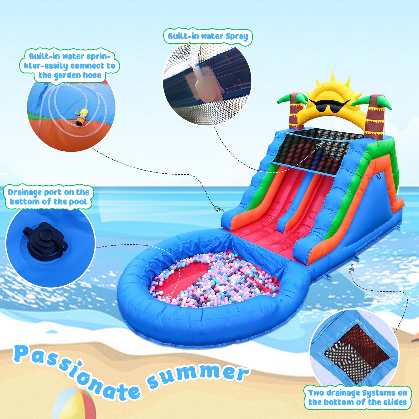 King Inflatable Water Slide With 1100W Blower Commercial PVC Bounce House