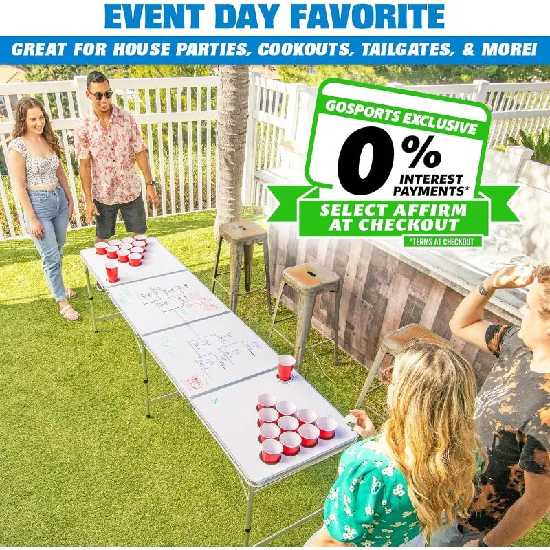 8 Foot Portable Beer Pong Table Black Tailgate Football Custom Dry Erase