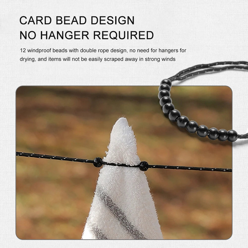 Travel light and dry faster with this compact Camping Stretch Clothesline that adapts to any hotel, cruise campsite or cabin, keeping your laundry ready on the go.