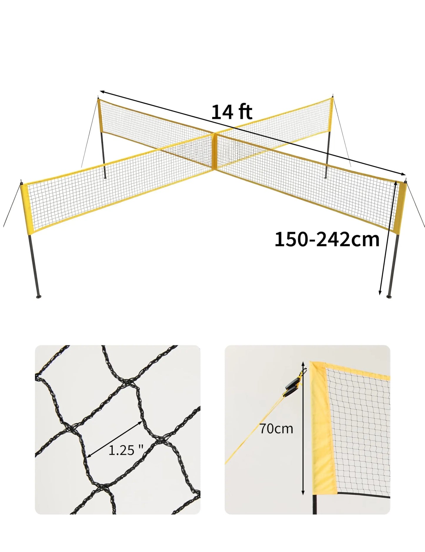 HiMISS 4 Square Volleyball Game Set With Adjustable Heights And 14 Ft 4-Way Net