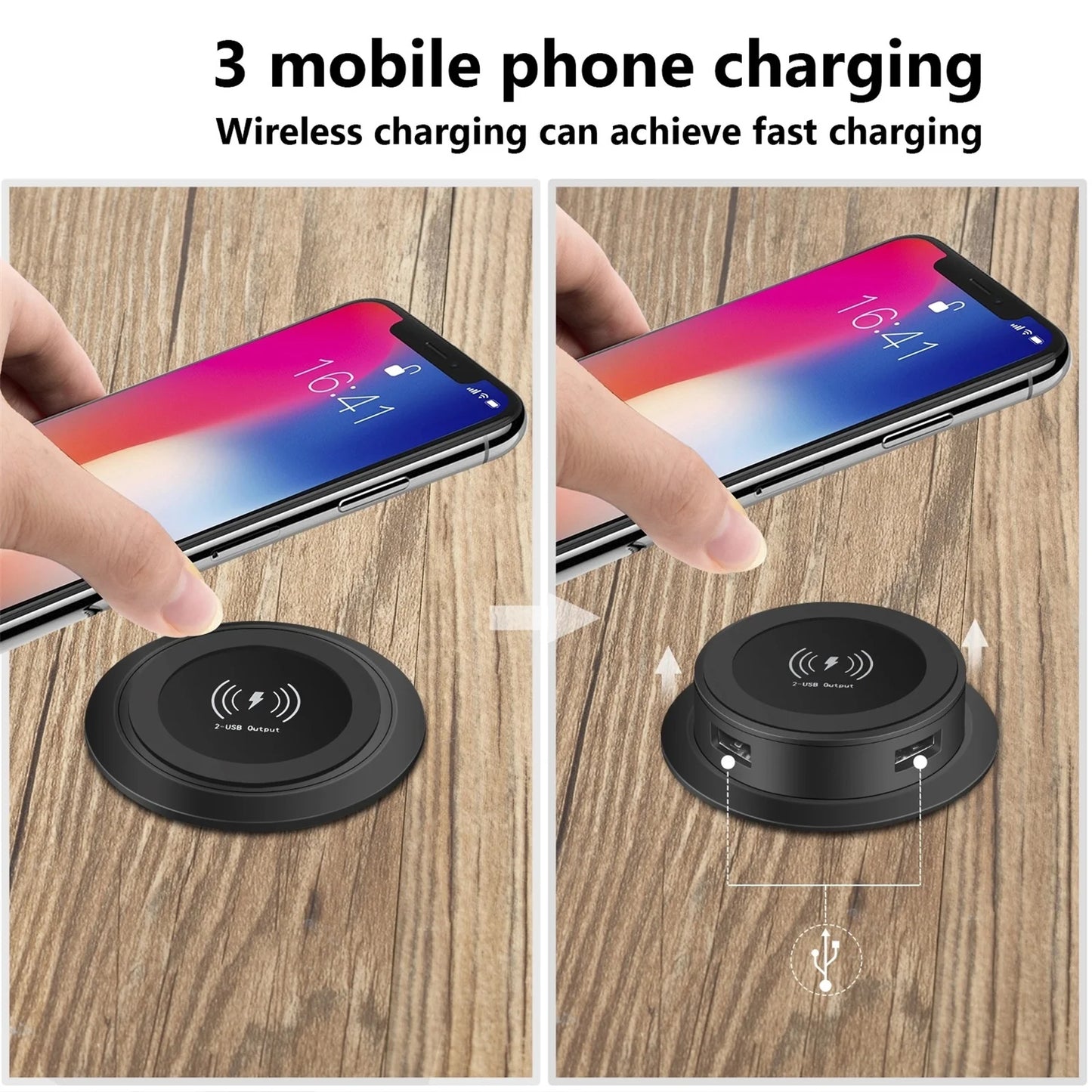 3 In 1 Embedded Wireless Charger For Phones USB Desktop Office