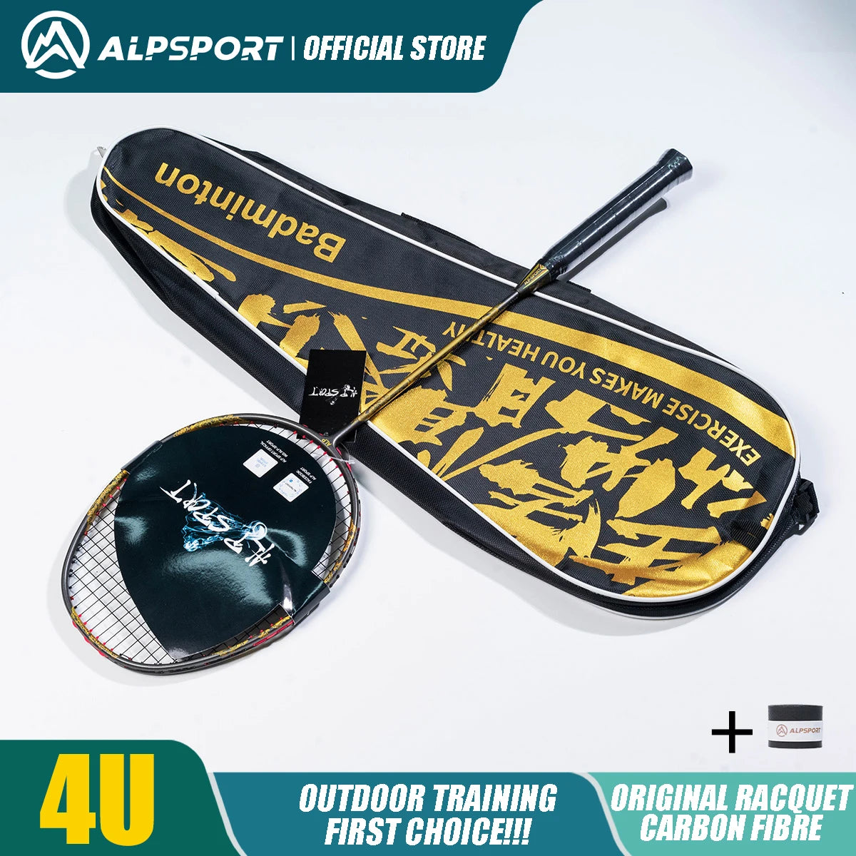 Alpsport Taj 4U Badminton Racket T800 Carbon Fiber Ultra Light Includes Bag