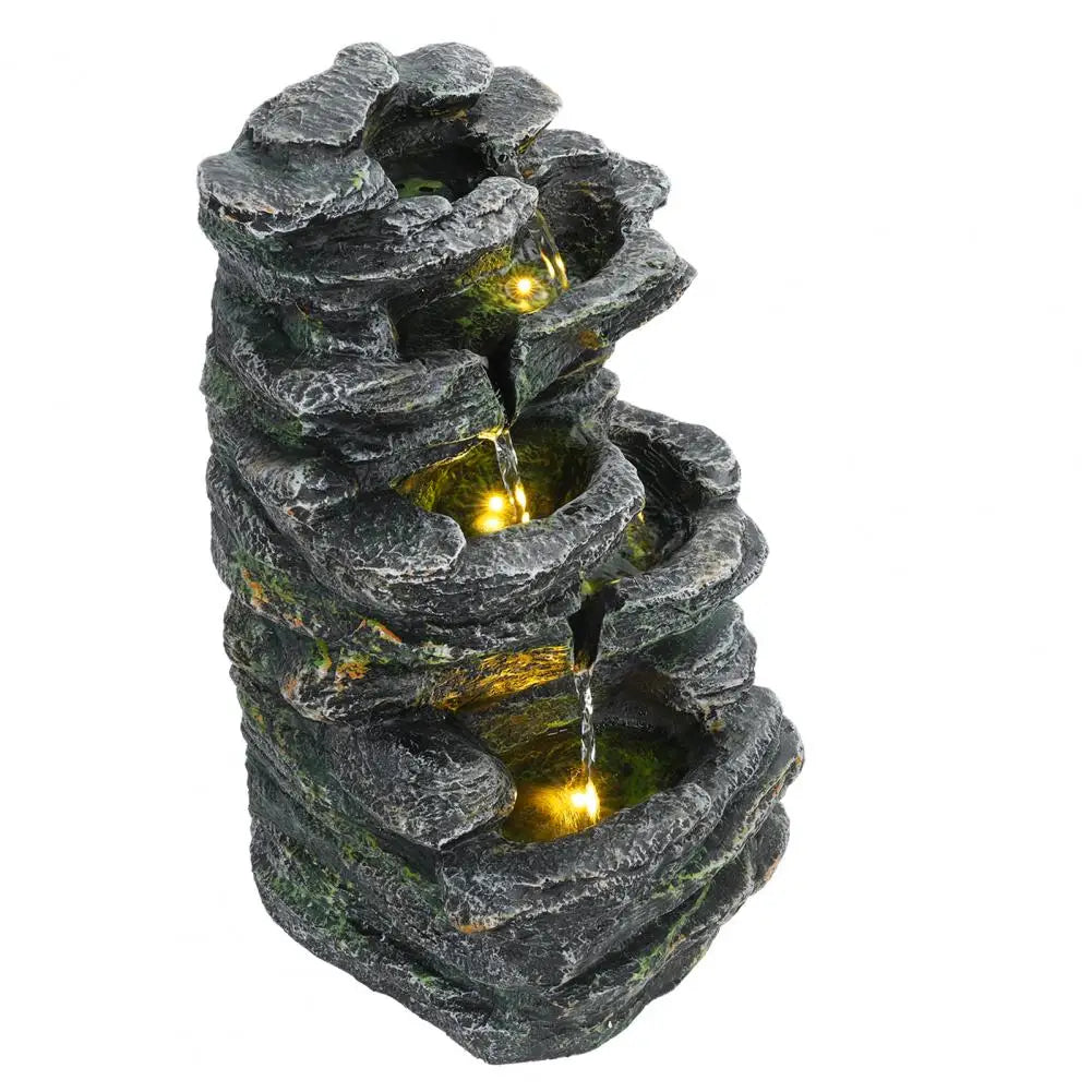 6 Tier Rock Water Fountain Outdoor Garden Waterfall Decor LED Light