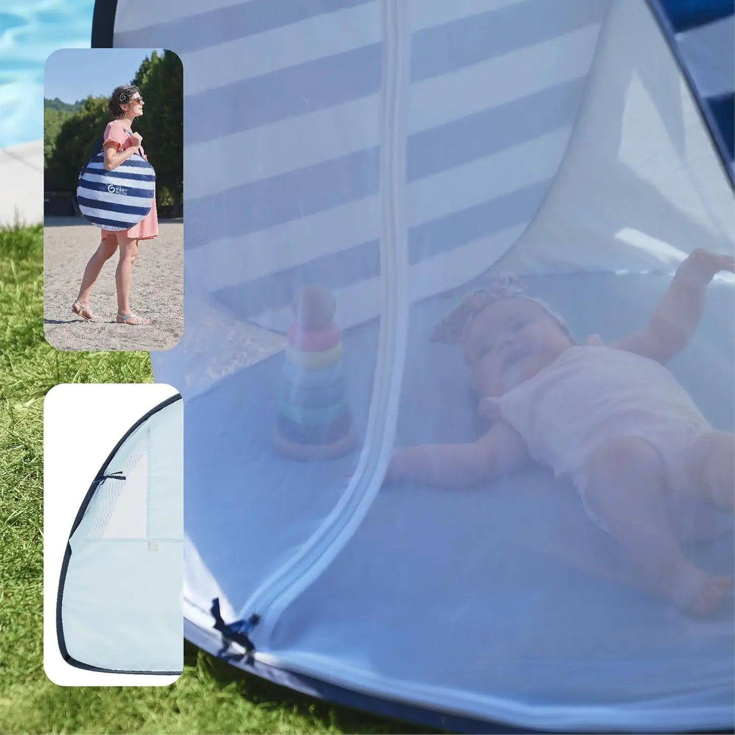 Protect your little one from sun and wind with a portable, easy-up sun protection tent you can take anywhere.