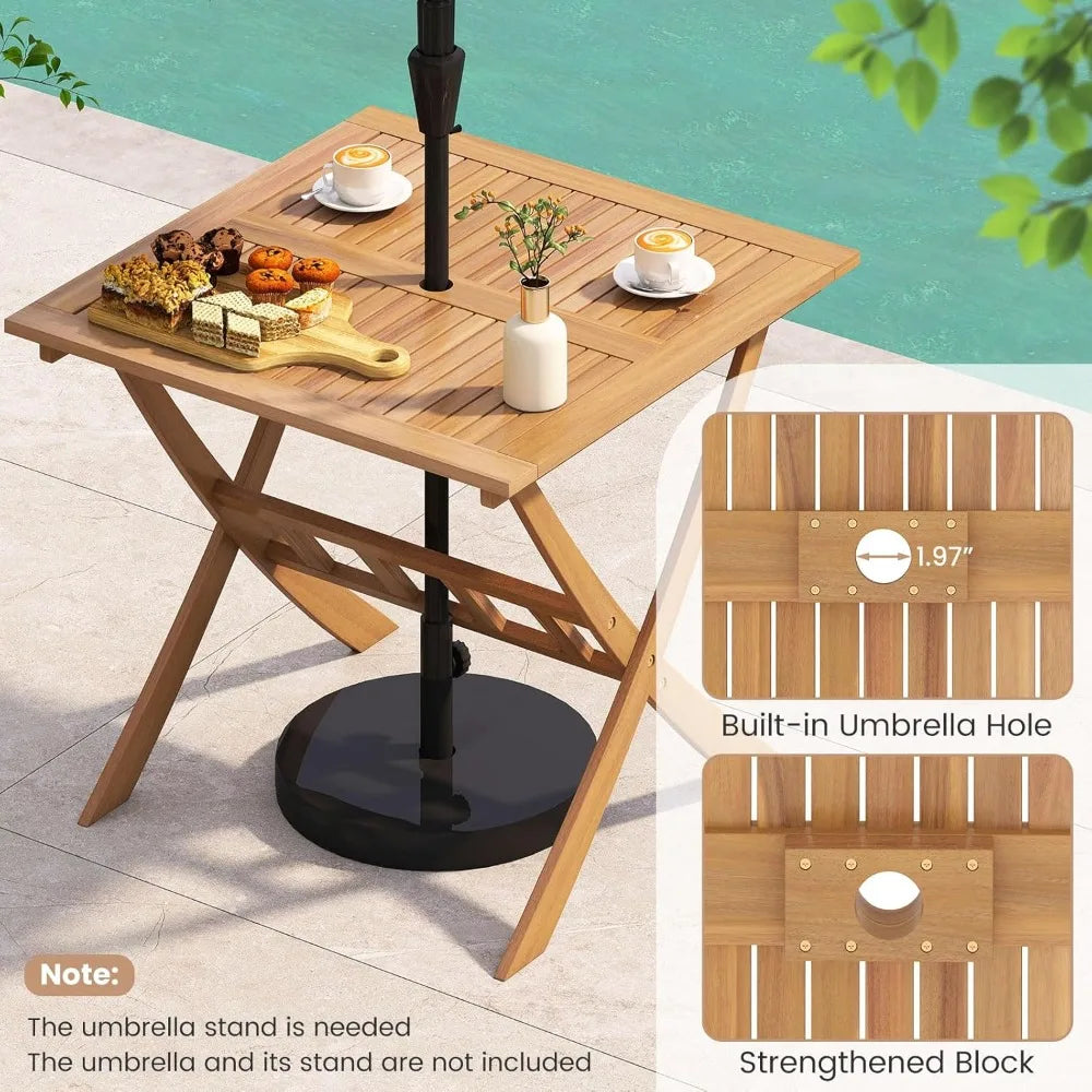 Elevate your outdoor meals with a stylish folding 36 inch patio dining table crafted from durable acacia wood, designed for simple setup, space saving storage, and versatile use.